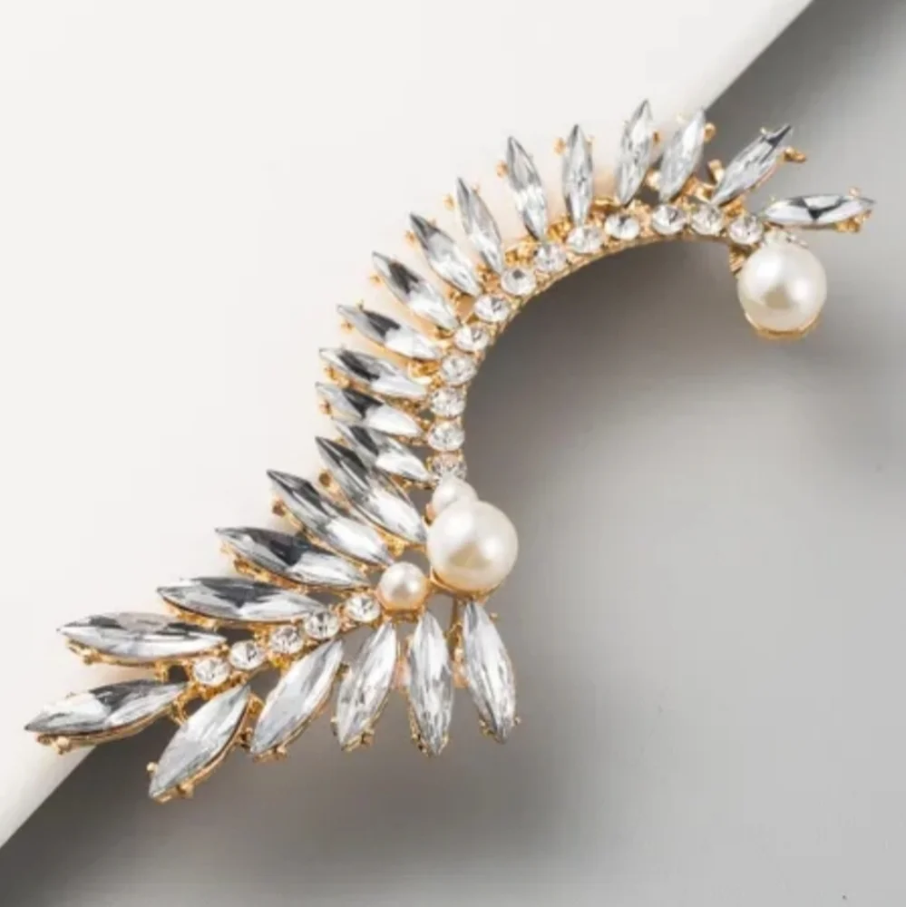 Stainless steel crystal and pearl crawler earring new